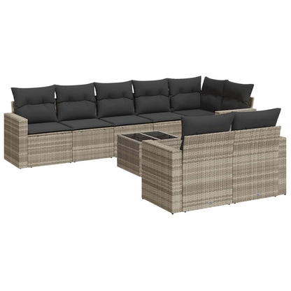 Set Divano da Giardino 9pz con Cuscini Grigio Chiaro Polyrattan - homemem39