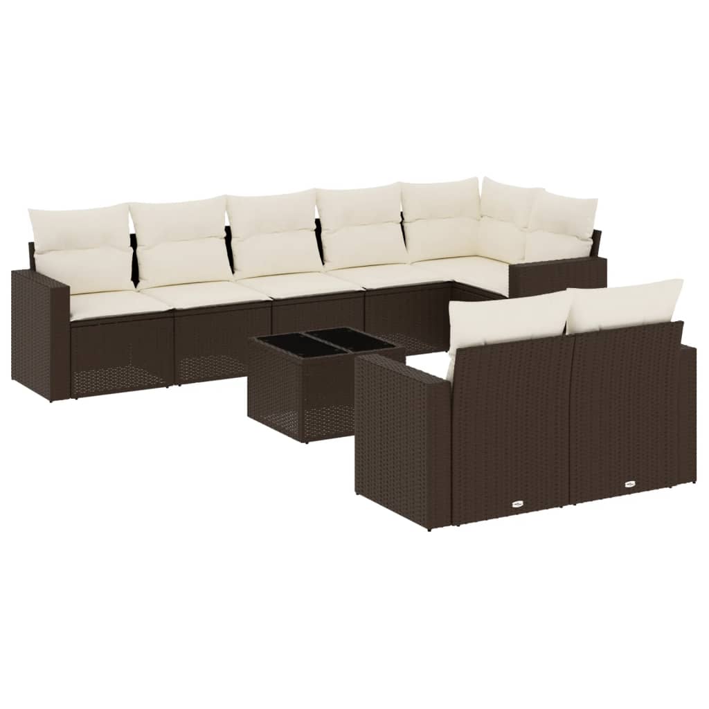 Set Divani da Giardino 9pz con Cuscini Marrone in Polyrattan - homemem39