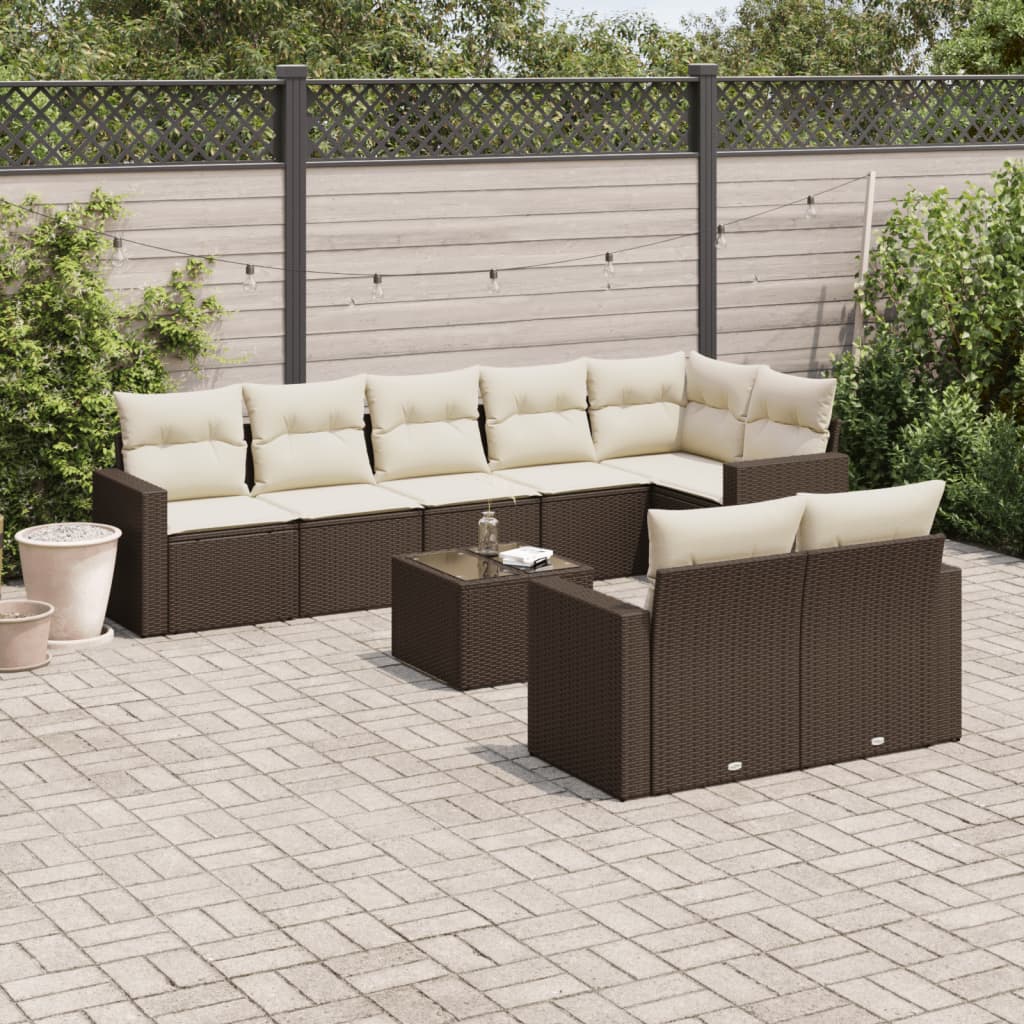 Set Divani da Giardino 9pz con Cuscini Marrone in Polyrattan - homemem39