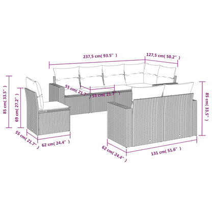 Set Divani da Giardino con Cuscini 8 pz Nero in Polyrattan - homemem39