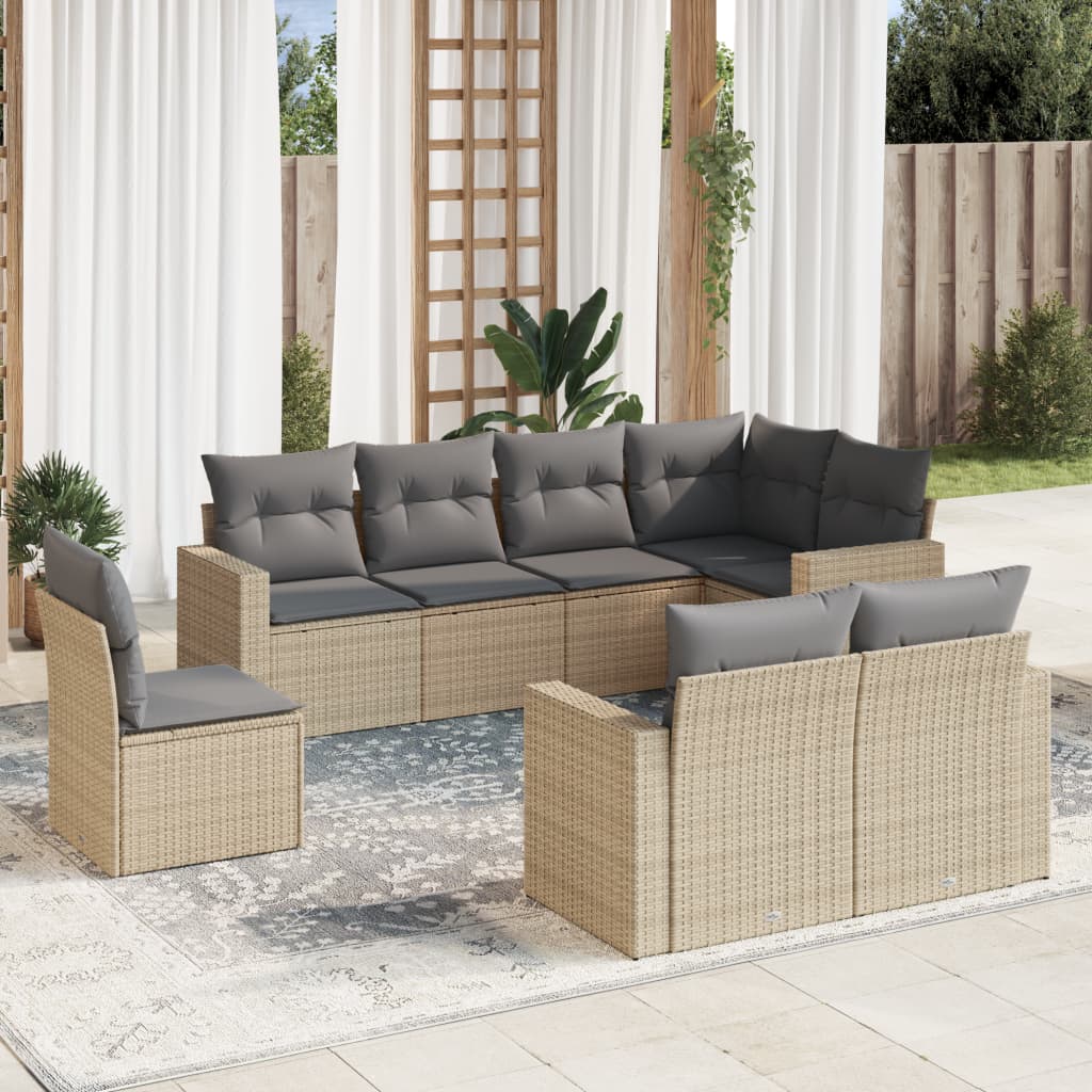 Set Divano da Giardino 8 pz con Cuscini Beige in Polyrattan - homemem39