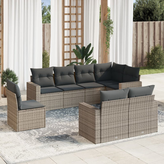 Set Divano da Giardino 8 pz con Cuscini Grigio in Polyrattan - homemem39