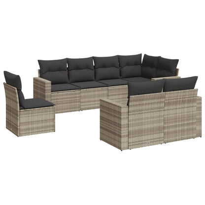 Set Divano da Giardino 8pz con Cuscini Grigio Chiaro Polyrattan - homemem39