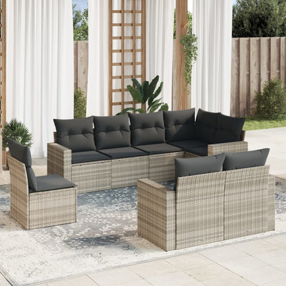 Set Divano da Giardino 8pz con Cuscini Grigio Chiaro Polyrattan - homemem39