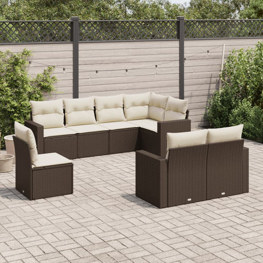 Set Divani da Giardino 8 pz con Cuscini Marrone in Polyrattan - homemem39