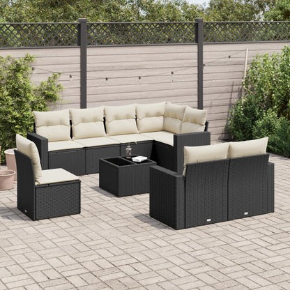 Set Divani da Giardino 9 pz con Cuscini Nero in Polyrattan - homemem39