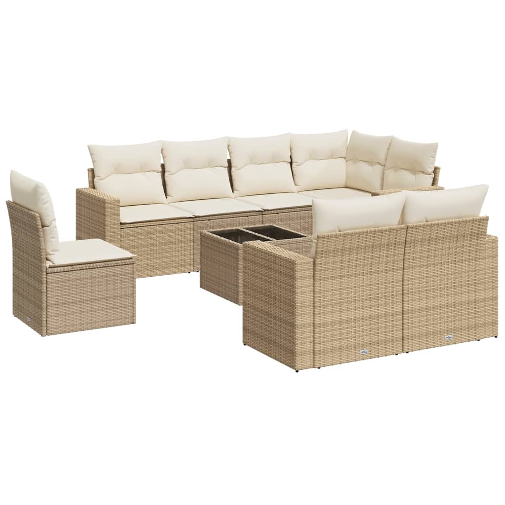 Set Divano da Giardino 9 pz con Cuscini Beige in Polyrattan - homemem39