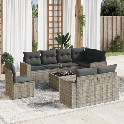 Set Divano da Giardino 9 pz con Cuscini Grigio in Polyrattan - homemem39