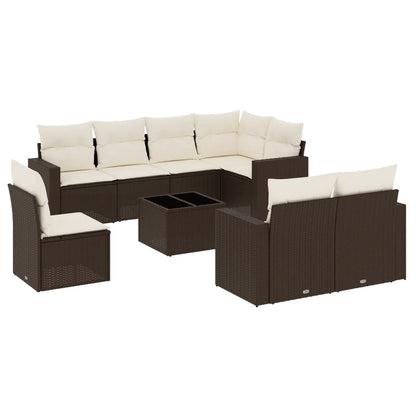 Set Divani da Giardino 9pz con Cuscini Marrone in Polyrattan - homemem39