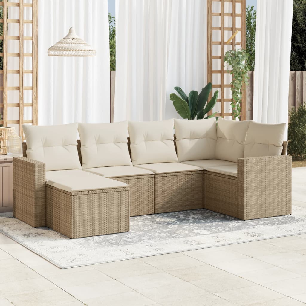 Set Divano da Giardino 6 pz con Cuscini Beige in Polyrattan - homemem39