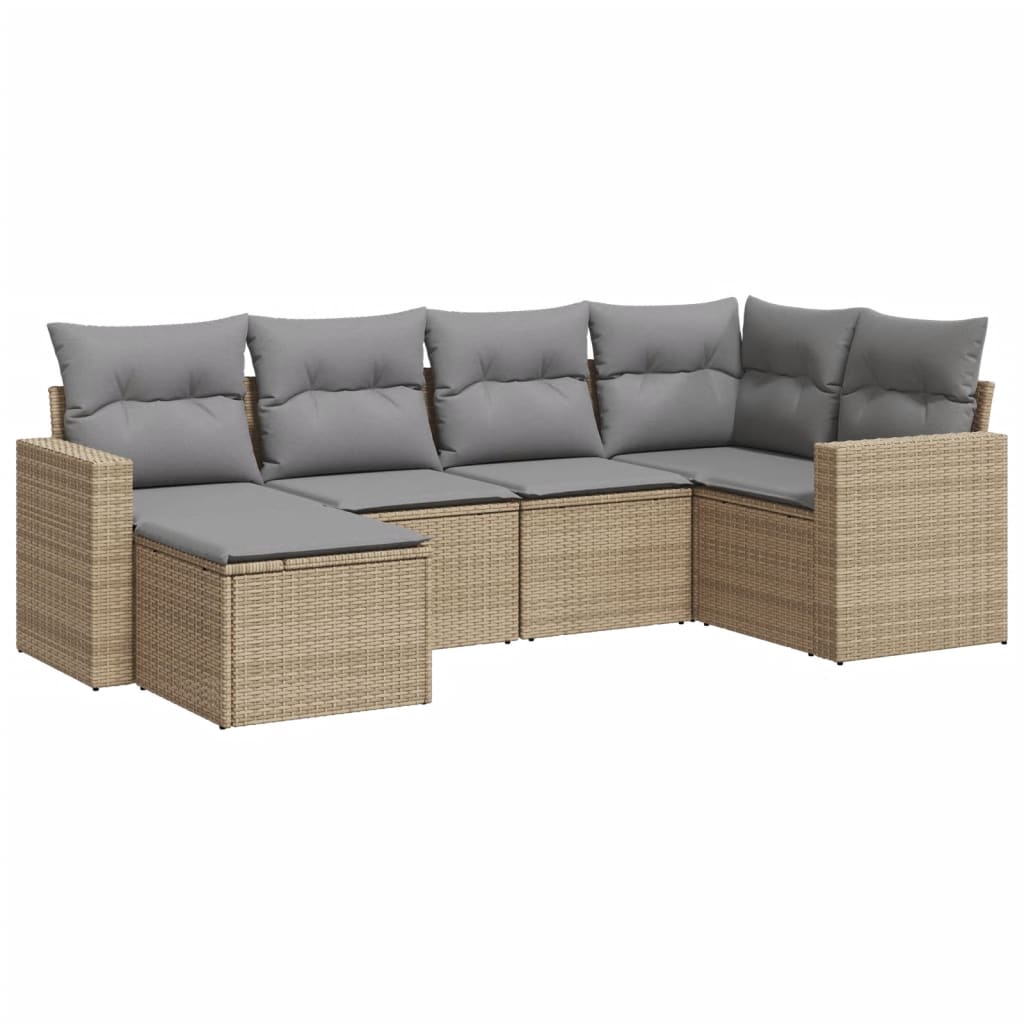 Set Divano da Giardino 6 pz con Cuscini Beige in Polyrattan - homemem39