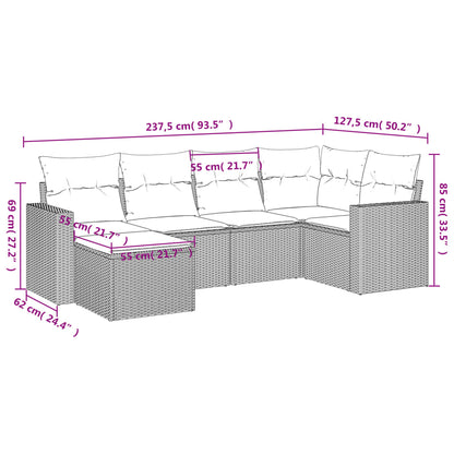 Set Divano da Giardino 6 pz con Cuscini Grigio in Polyrattan - homemem39