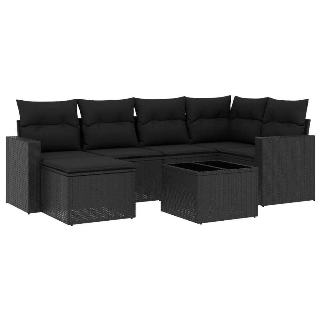 Set Divani da Giardino con Cuscini 7pz Nero Polyrattan