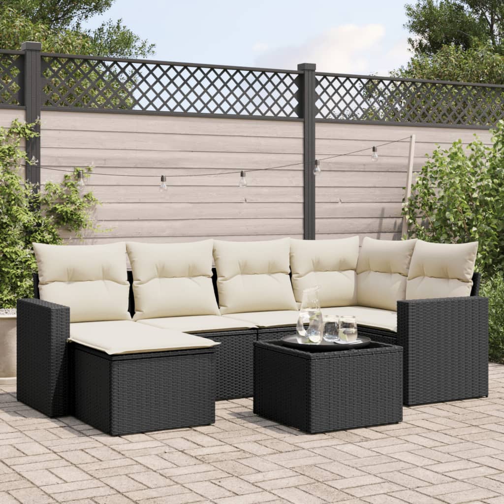 Set Divani da Giardino con Cuscini 7pz Nero Polyrattan - homemem39