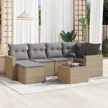 Set Divani da Giardino 7 pz con Cuscini Beige in Polyrattan - homemem39