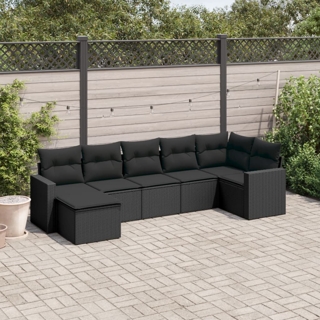 Set Divani da Giardino con Cuscini 7pz Nero Polyrattan - homemem39