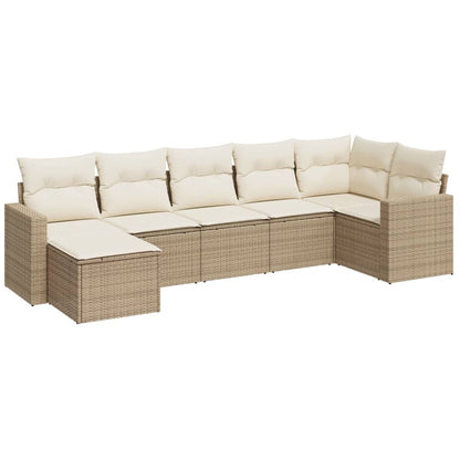 Set Divani da Giardino 7 pz con Cuscini Beige in Polyrattan - homemem39