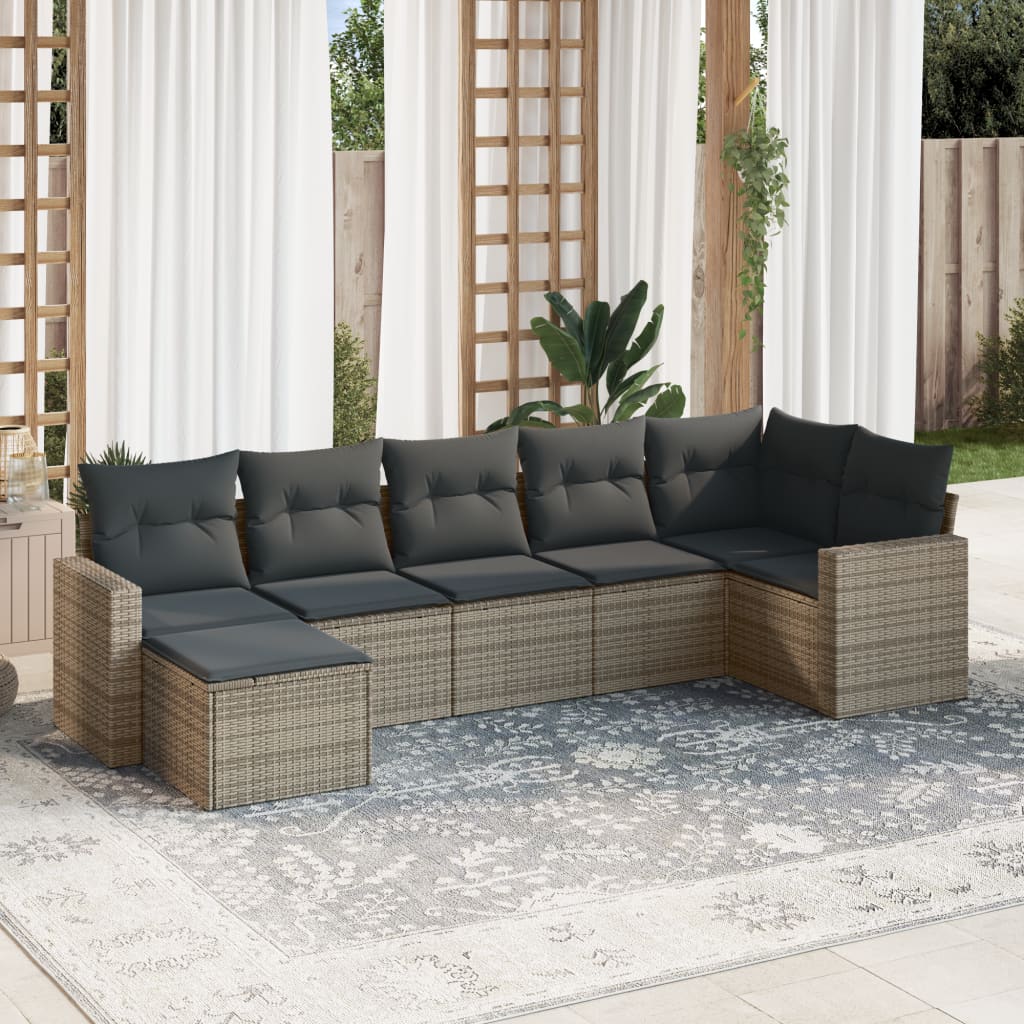 Set Divani da Giardino 7 pz con Cuscini Grigio in Polyrattan - homemem39