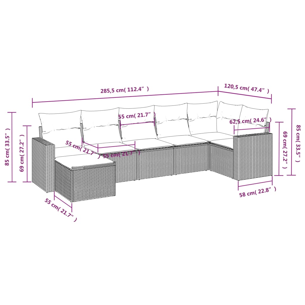 Set Divani da Giardino 7pz con Cuscini Grigio Chiaro Polyrattan - homemem39