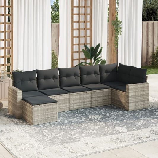 Set Divani da Giardino 7pz con Cuscini Grigio Chiaro Polyrattan - homemem39