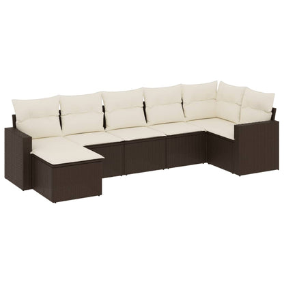 Set Divani da Giardino 7 pz con Cuscini Marrone in Polyrattan - homemem39