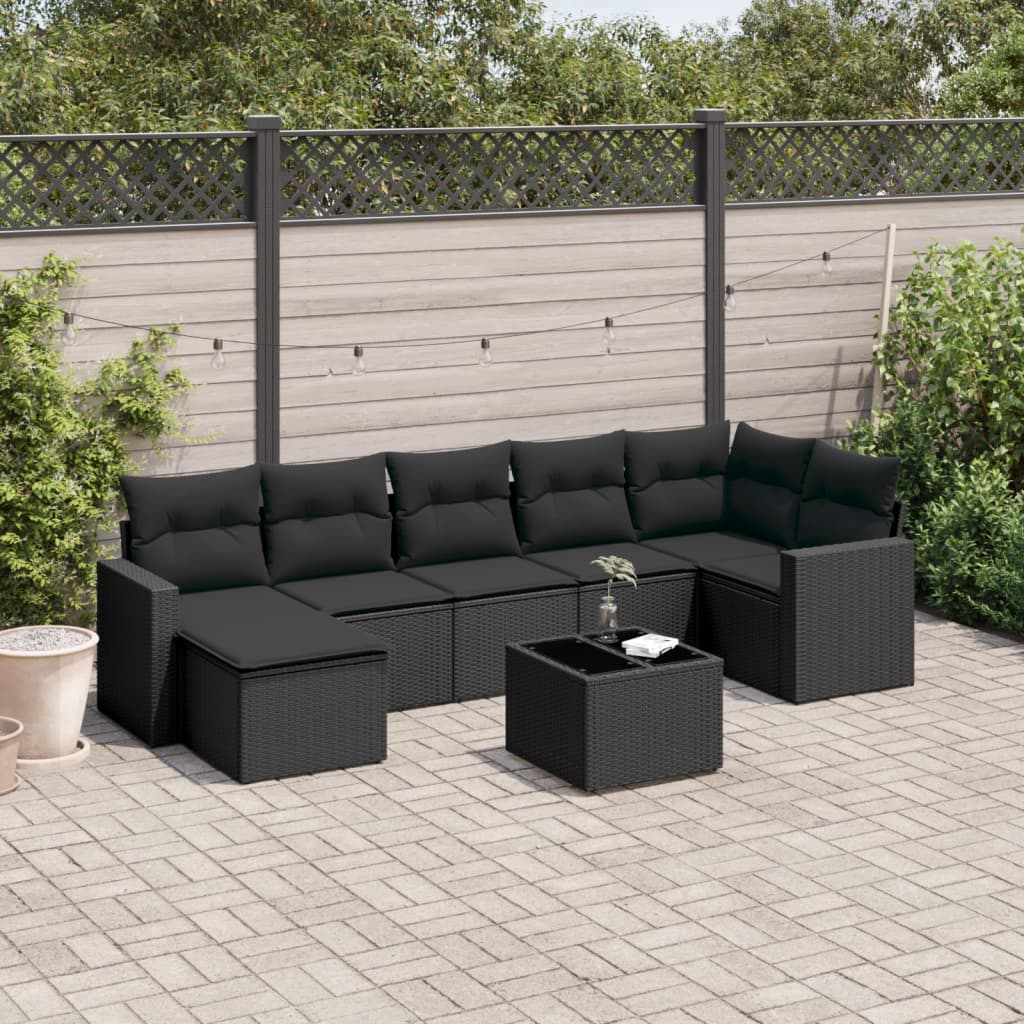 Set Divani da Giardino con Cuscini 8 pz Nero in Polyrattan - homemem39