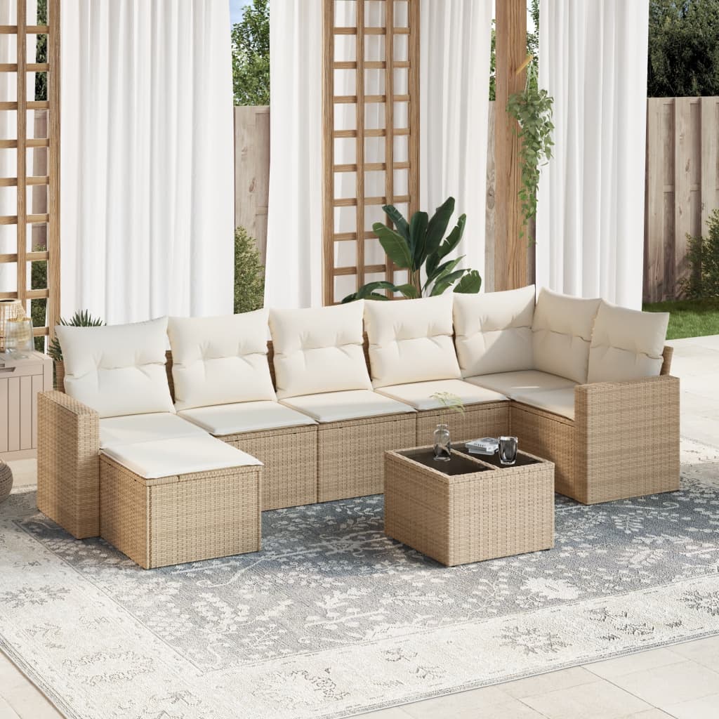 Set Divano da Giardino 8 pz con Cuscini Beige in Polyrattan - homemem39