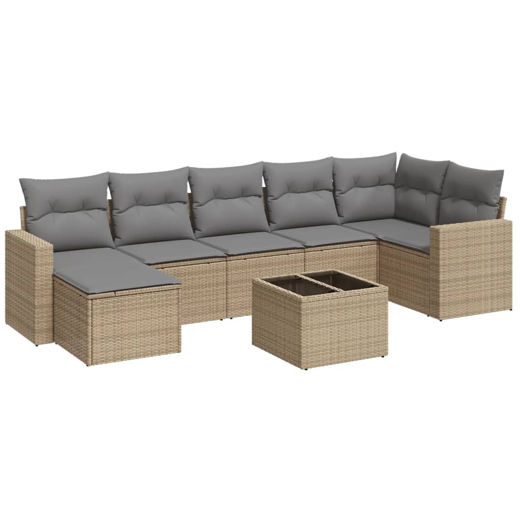 Set Divano da Giardino 8 pz con Cuscini Beige in Polyrattan - homemem39