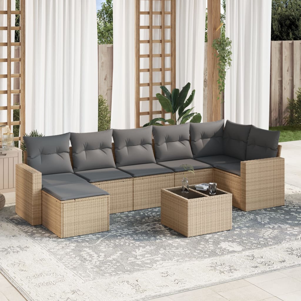 Set Divano da Giardino 8 pz con Cuscini Beige in Polyrattan - homemem39