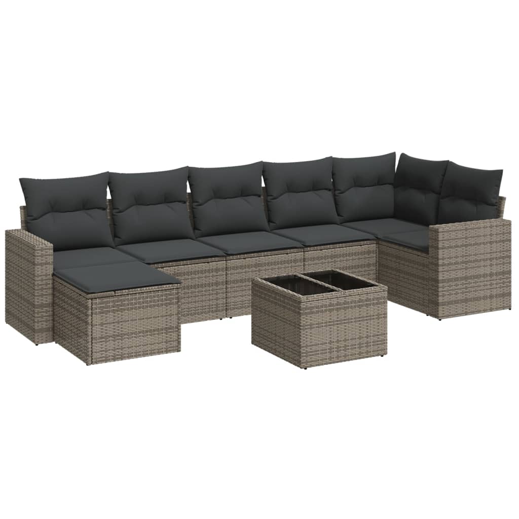 Set Divano da Giardino 8 pz con Cuscini Grigio in Polyrattan - homemem39