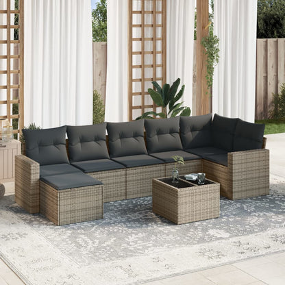 Set Divano da Giardino 8 pz con Cuscini Grigio in Polyrattan - homemem39