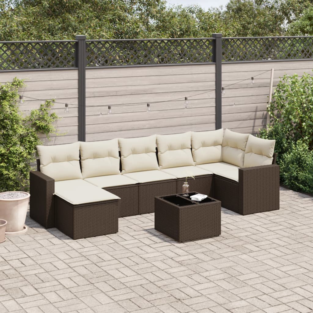 Set Divani da Giardino 8 pz con Cuscini Marrone in Polyrattan - homemem39