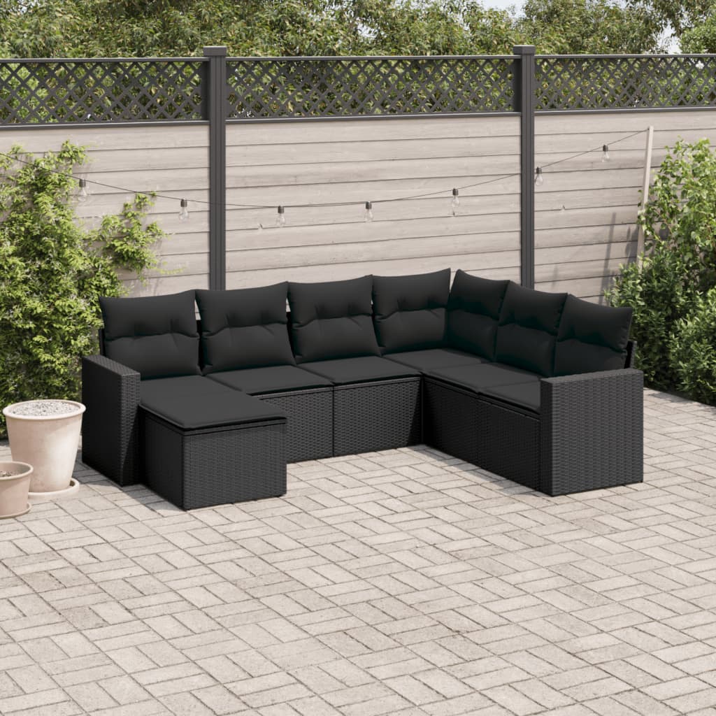 Set Divani da Giardino con Cuscini 7pz Nero Polyrattan - homemem39