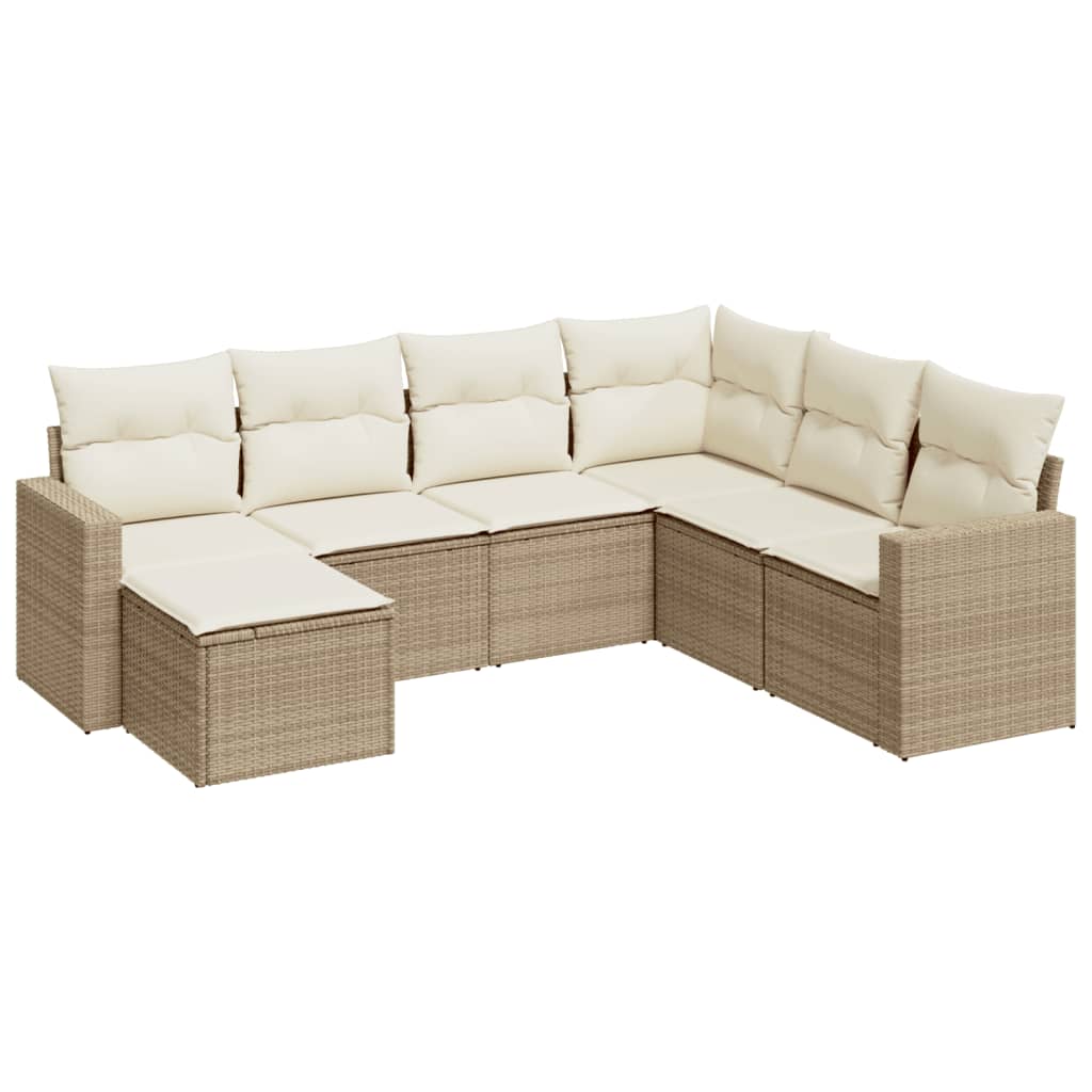 Set Divani da Giardino 7 pz con Cuscini Beige in Polyrattan - homemem39