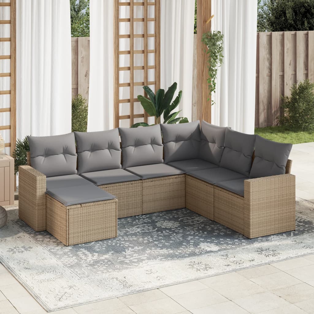 Set Divani da Giardino 7 pz con Cuscini Beige in Polyrattan - homemem39