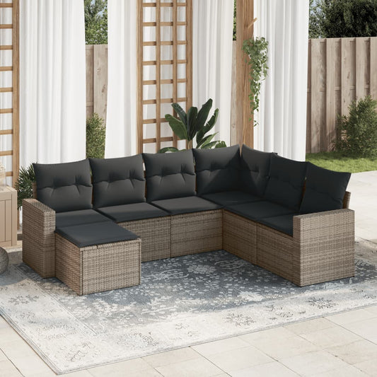 Set Divani da Giardino 7 pz con Cuscini Grigio in Polyrattan - homemem39