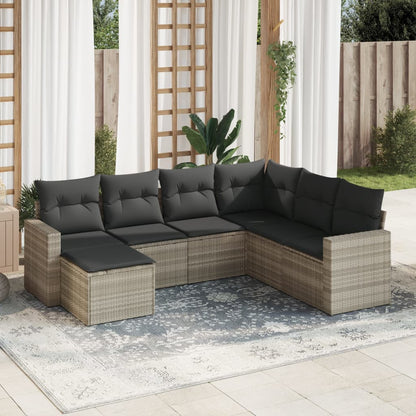 Set Divani da Giardino 7pz con Cuscini Grigio Chiaro Polyrattan - homemem39