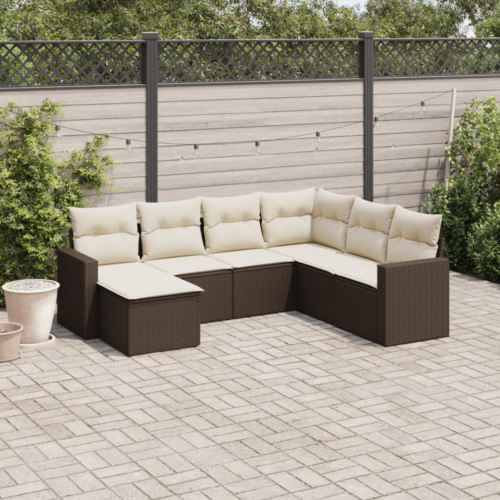 Set Divani da Giardino 7 pz con Cuscini Marrone in Polyrattan - homemem39