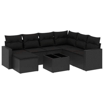 Gartensofa-Set mit Kissen 8-tlg. Schwarz aus Polyrattan