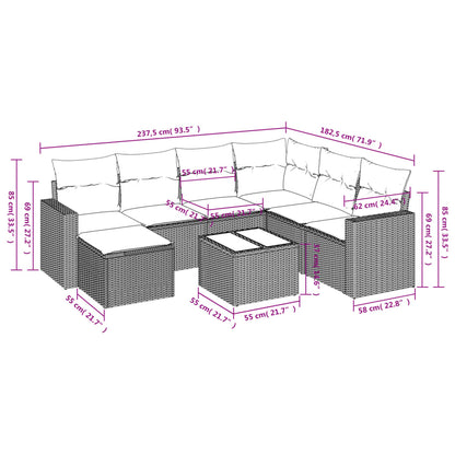 Gartensofa-Set mit Kissen 8-tlg. Schwarz aus Polyrattan