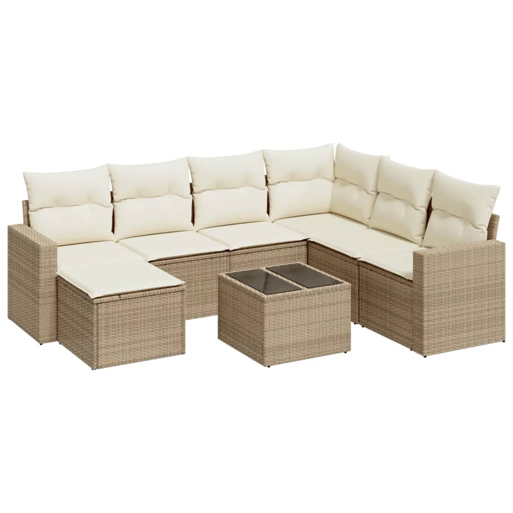 Set Divano da Giardino 8 pz con Cuscini Beige in Polyrattan - homemem39