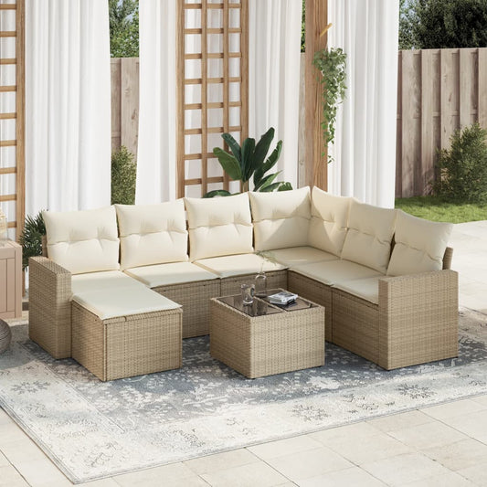 Set Divano da Giardino 8 pz con Cuscini Beige in Polyrattan - homemem39