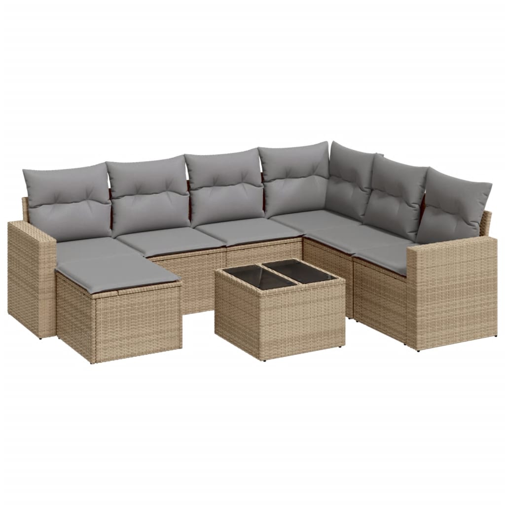 Set Divano da Giardino 8 pz con Cuscini Beige in Polyrattan - homemem39