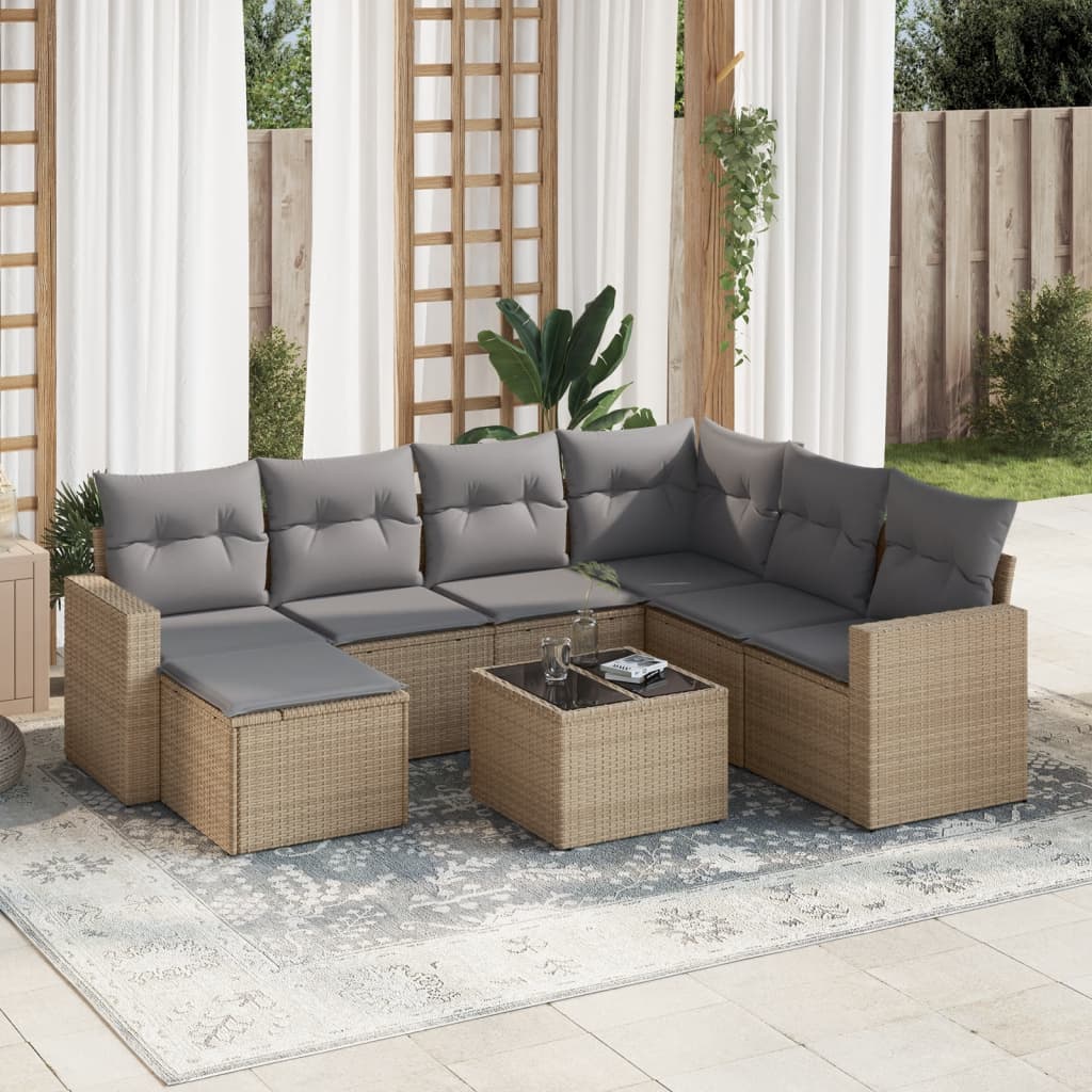 Set Divano da Giardino 8 pz con Cuscini Beige in Polyrattan - homemem39