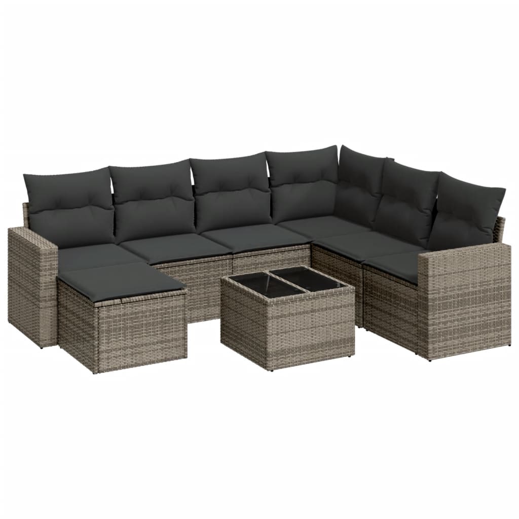 Set Divano da Giardino 8 pz con Cuscini Grigio in Polyrattan - homemem39