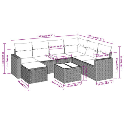 Set Divano da Giardino 8 pz con Cuscini Grigio in Polyrattan - homemem39