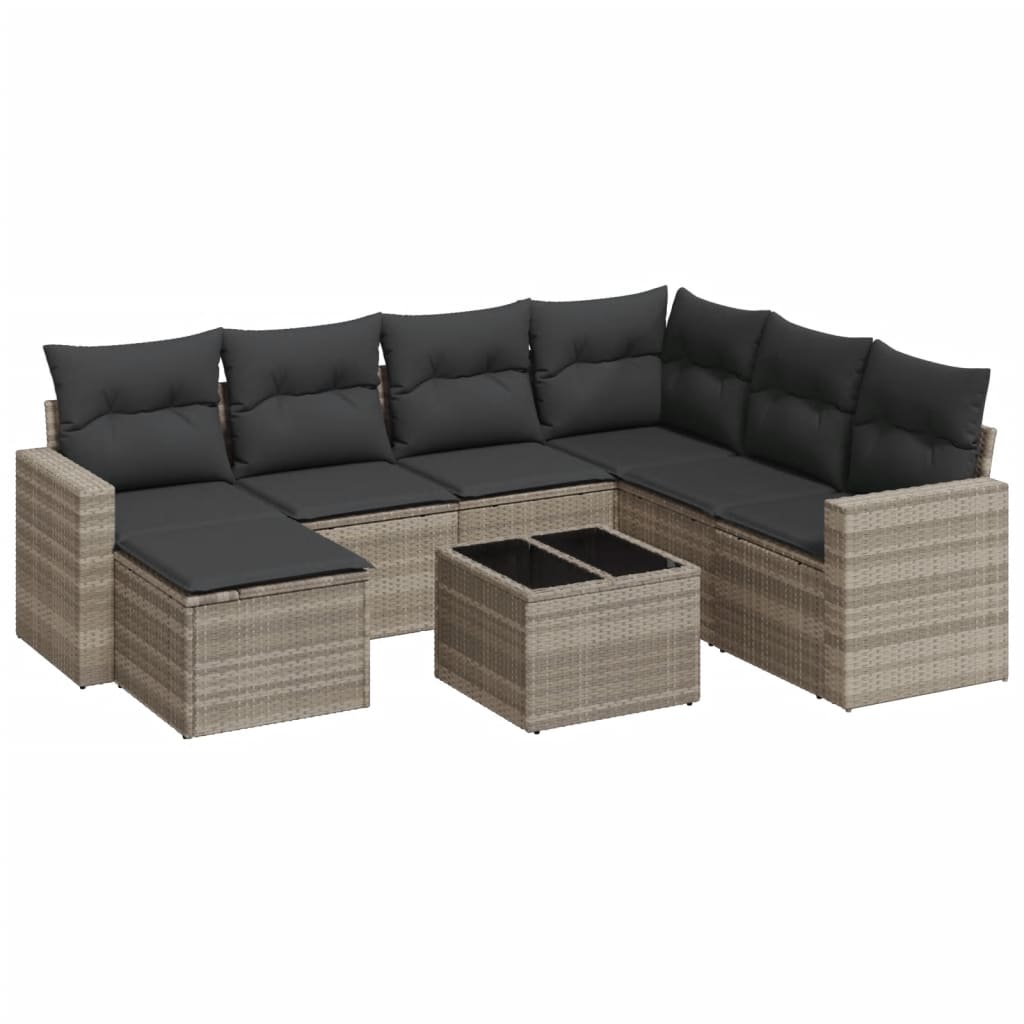 Set Divano da Giardino 8pz con Cuscini Grigio Chiaro Polyrattan - homemem39