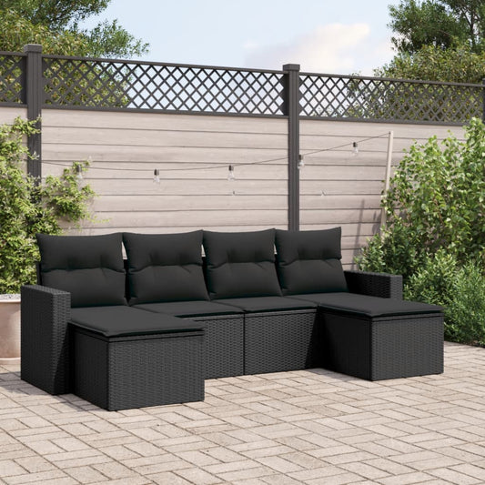 Set Divano da Giardino 6 pz con Cuscini Nero in Polyrattan - homemem39