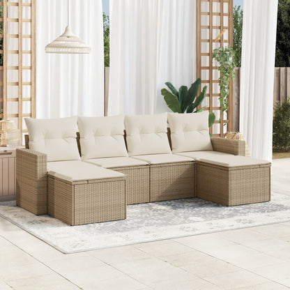 Set Divano da Giardino 6 pz con Cuscini Beige in Polyrattan - homemem39