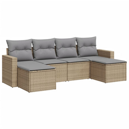 Set Divano da Giardino 6 pz con Cuscini Beige in Polyrattan - homemem39